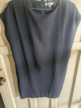 Ovi Navy Minimal Cap-Sleeve Shift Dress